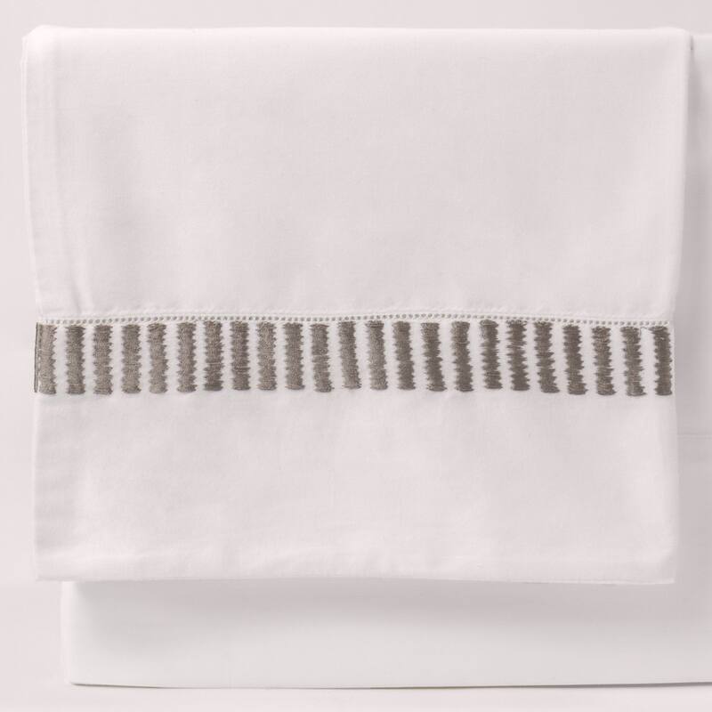 Savona Sheet Set, Embroidered Grey - King Sheet - Grey