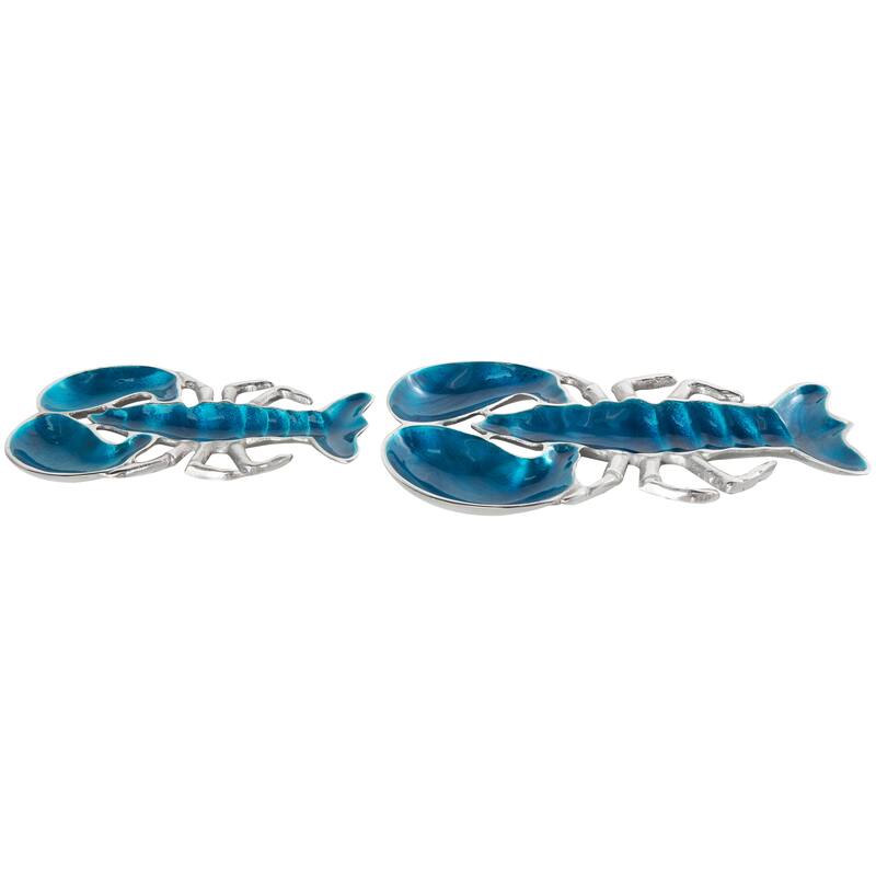Silver, Blue or Teal Aluminum Enameled Lobster Tray with Silver Metal Exterior (Set of 2)