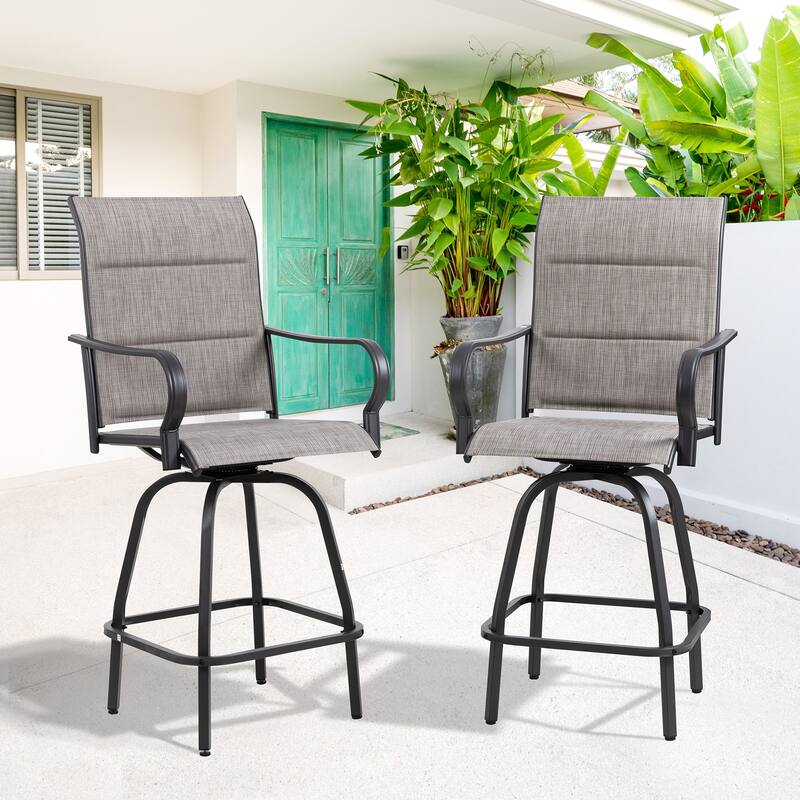 Futzca Patio Swivel Bar Bistro Set or Swivel Bar Stools - Set of 2 - Padded Gray