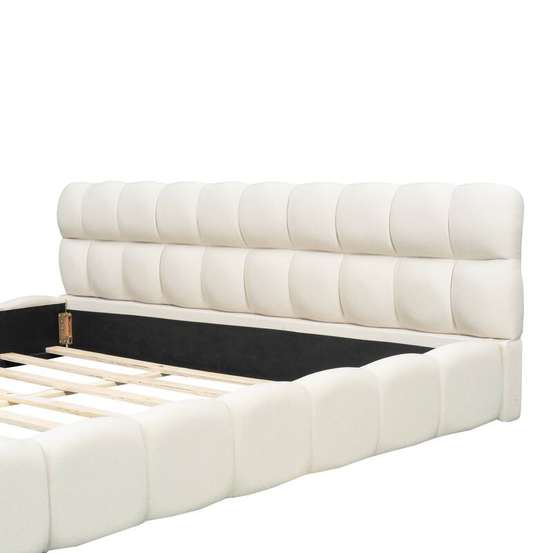 Modern Grounded Bed Frame Linen Fabric Upholstered Platform Bed Frame with Soft Headboard, No Box Spring Needed, Easy Assembly