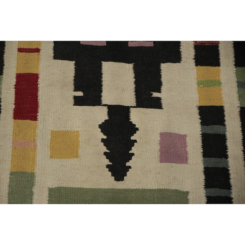 Hand Woven Oriental 100% Wool Carpet Southwestern Tribal Multi-Colored Kilim Runner Rug - 12' 1'' X 4' 1''