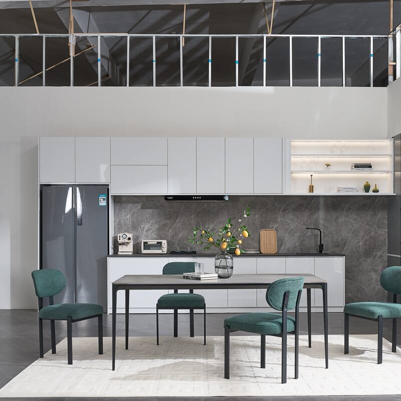 Modern Dining Room Chairs Set of 2, Mid-Century Upholstered Boucle Kitchen Dining Chairs with Metal Legs