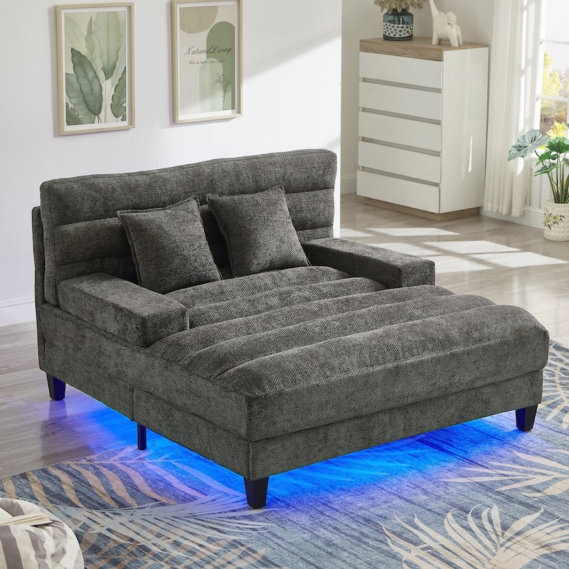 Modern Chaise Lounge Sofa 57.1" Sofa Bed Upholstered Lounge Sofa Chair with Adjustable Backrest and LED Light Strip