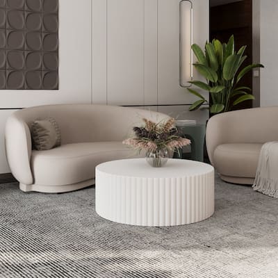 Milena Round Coffee Table in Fiberstone for Indoor Home and Outdoor Patio Modern Accent Center Table