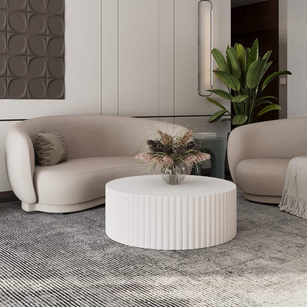 Milena Round Coffee Table in Fiberstone for Indoor Home and Outdoor Patio Modern Accent Center Table