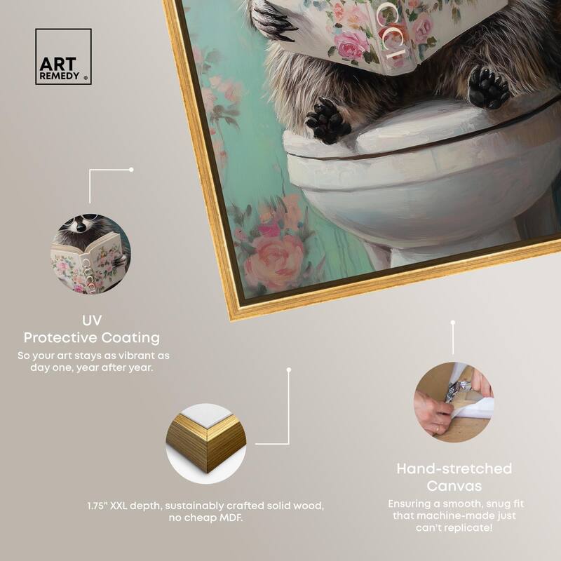 Petite Floral Toilet Raccoon Canvas by Art Remedy