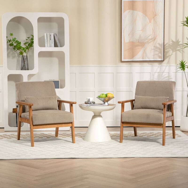 Velvet fabric armchair Solid wood frame leisure chair for the living room bedroom a set of two - Brown