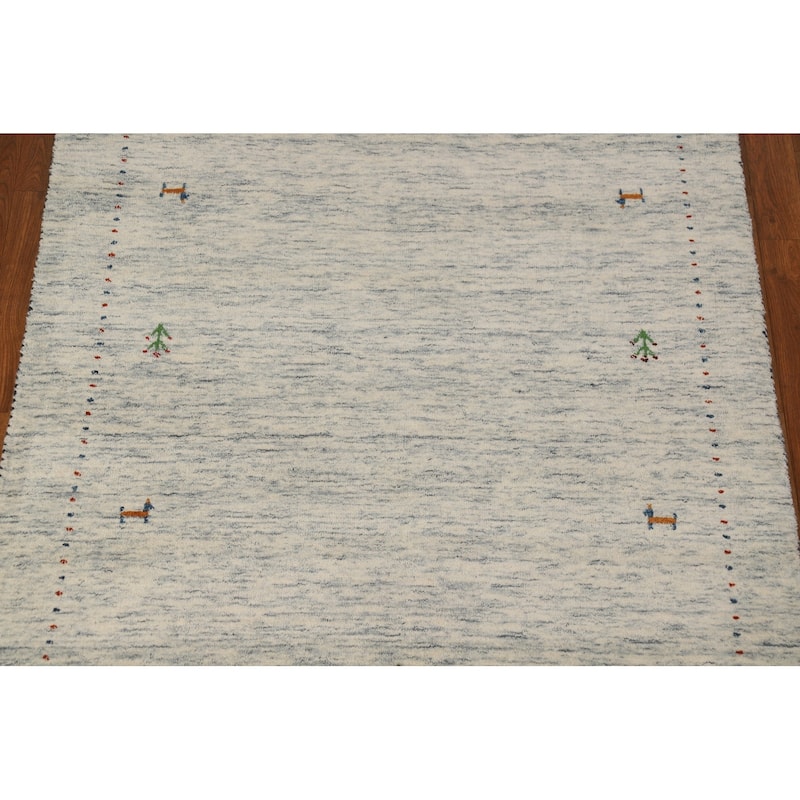 Tribal Gabbeh Oriental Area Rug Handmade Beige Modern Wool Carpet - 4'0" x 5'10"