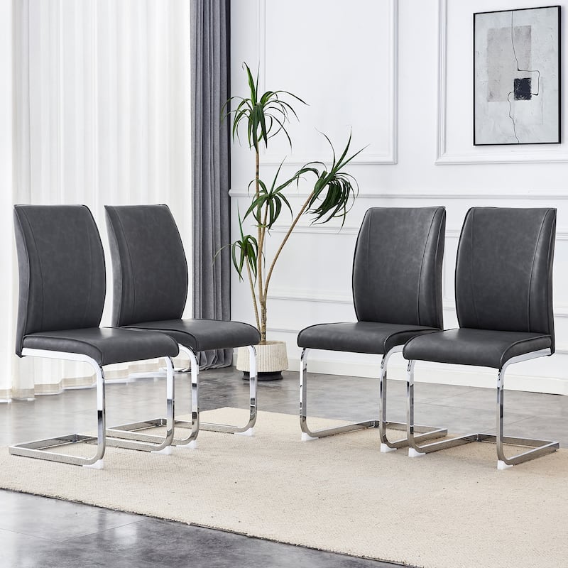 Luxury Arch Chair Set of 4 PU High Resilience Dining Chair with Arched Metal Silver Leg Indoor Guest Chairs