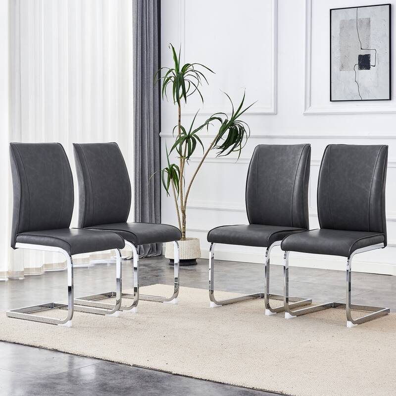Set of 4 High Resilience Dining Chair with Arched Metal Silver Leg