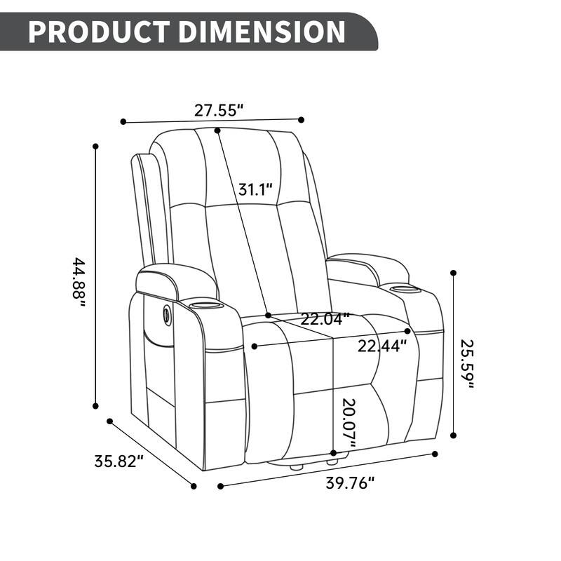 PU Infinite Position Power Lift Recliner with Massage, Heat & USB Charging - 350 LB Capacity