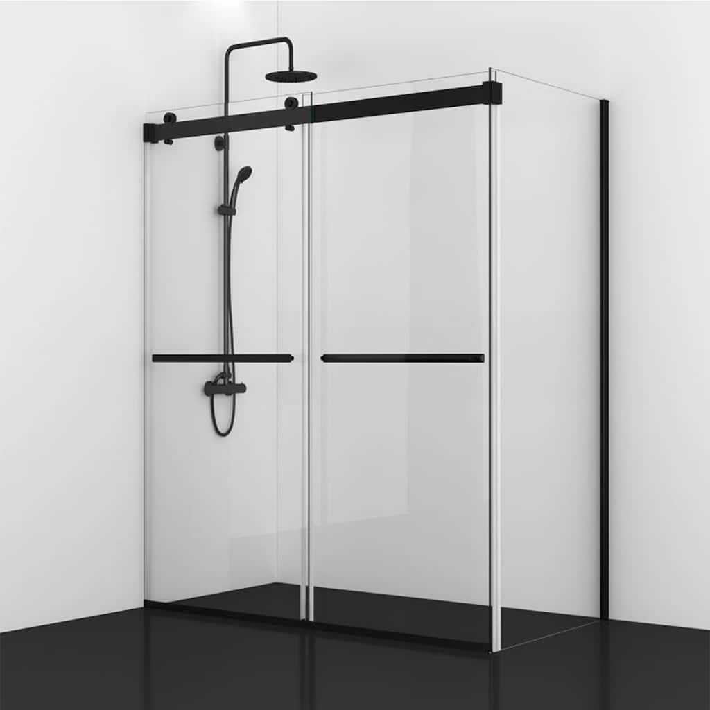 Spezia 60" W x 76" H Sliding Frameless Shower Enclosure in Matt Black - 60" W x 76" H