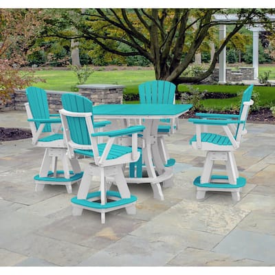 OS Home and Office Five Piece Square Counter Height Dining Set in Aruba Blue on a White Base