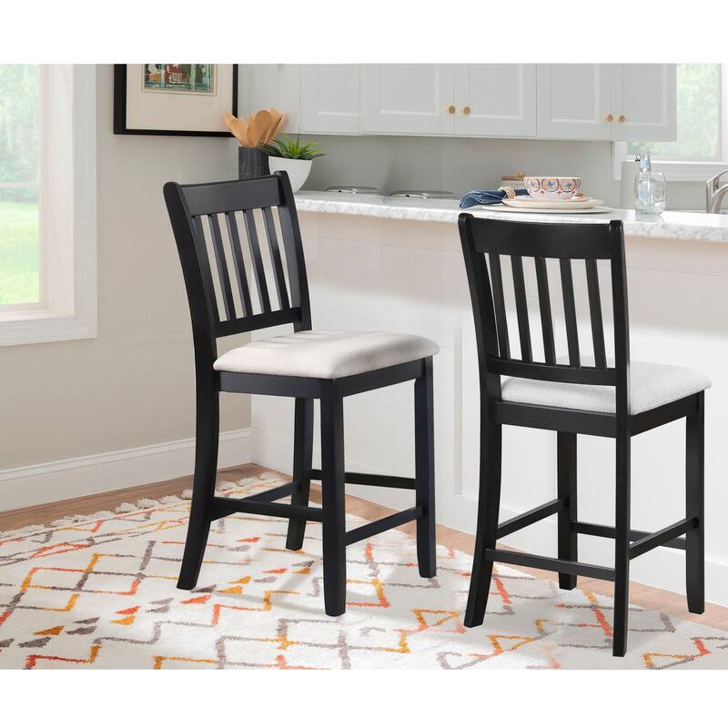 Modern Solid Wood 2 Piece Bar Dining Chair Set with Cushions, Slatted Backrest for Dining Room Kitchen Living Room Bedroom