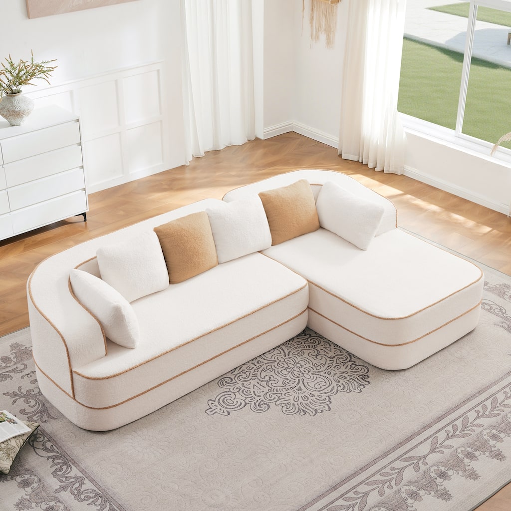 Modular Sectional Sofa with L-Shape Chaise, Teddy Fabric Boneless Cloud Couch, 32D High Density Sponge Upholstered Sofa
