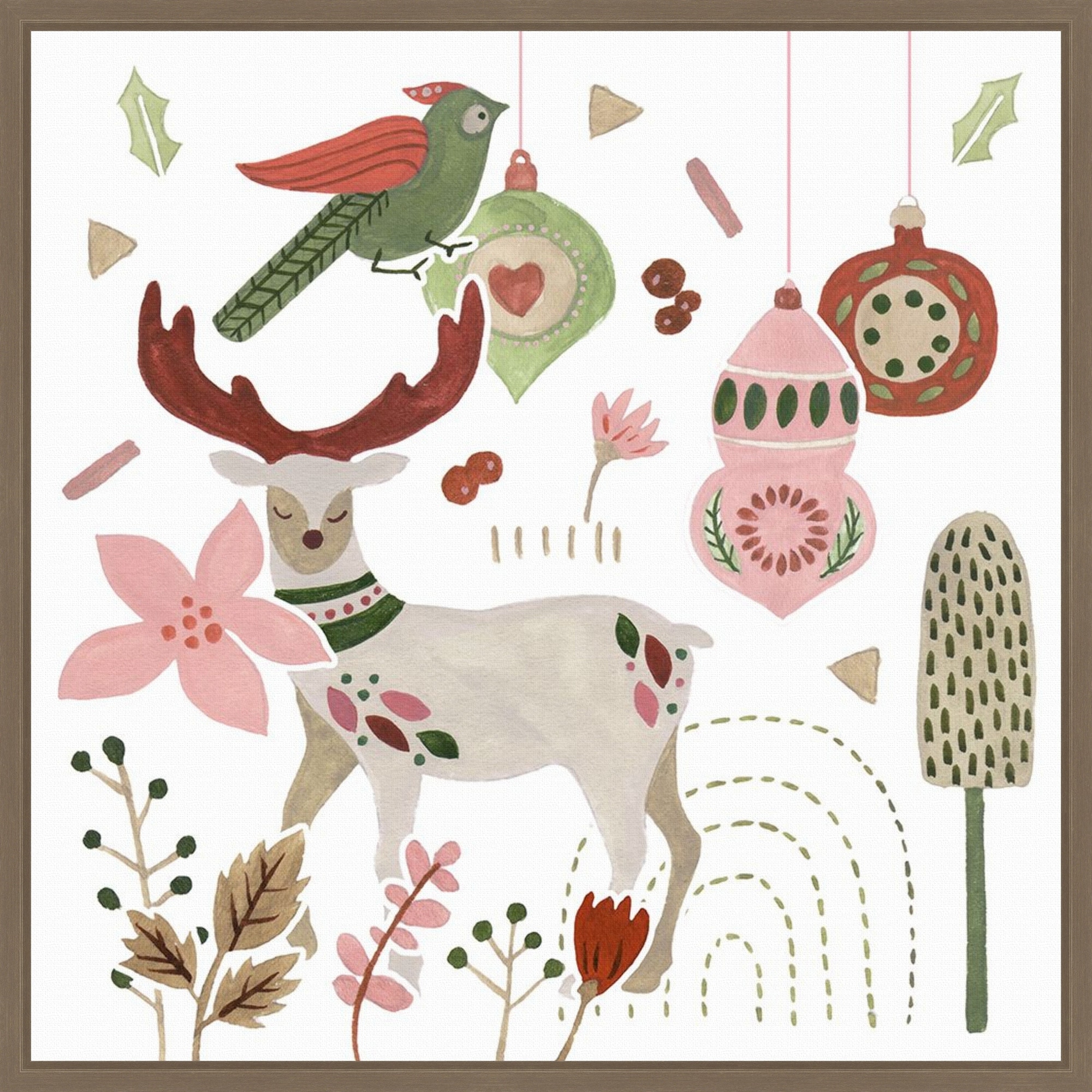 Reindeer Wishes V by Melissa Wang (22 x 22 in.), Framed Canvas Wall Art Print - Sylvie Dark Gold