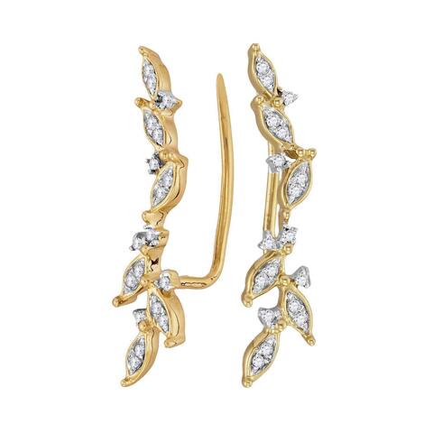 10k Yellow Gold 1/5 Carat Round Diamond Climber Earrings for Women