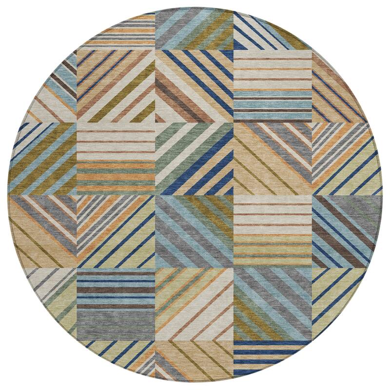 Machine Washable Indoor/ Outdoor Geo Mosaic Chantille Rug