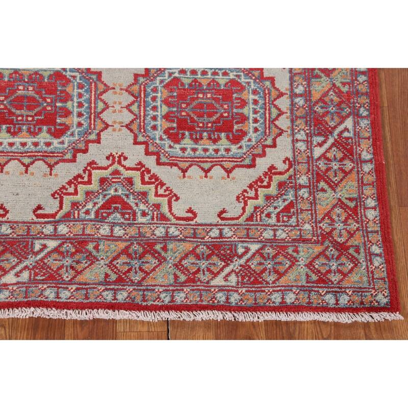 Geometric Multi-Color Kazak Foyer Rug Hand-Knotted Wool Carpet - 3'3" x 5'1"