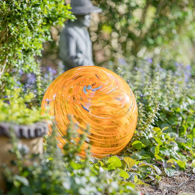 10" Art Glass Aqua Confetti Gazing Ball with Stand