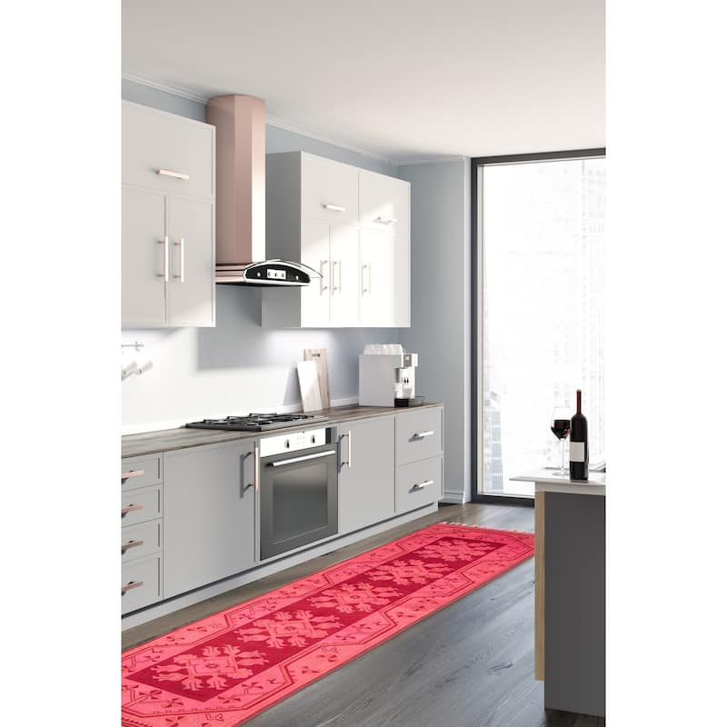 ECARPETGALLERY Hand-knotted Color Transition Red Wool Rug - 2'8 x 8'4