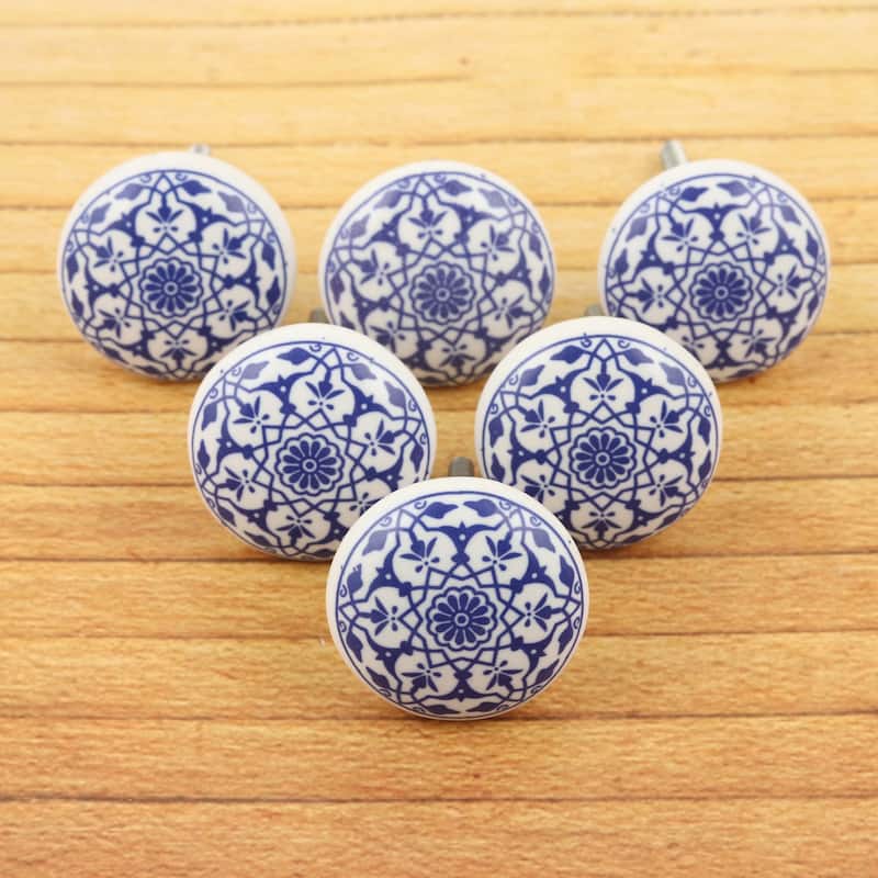 Novica Handmade Blue Meditations Ceramic Knobs (Set Of 6)