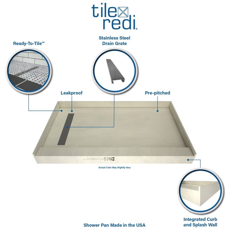 Tile Redi RT3754LPVC Redi Trench 54" x 37" Rectangular Shower Base