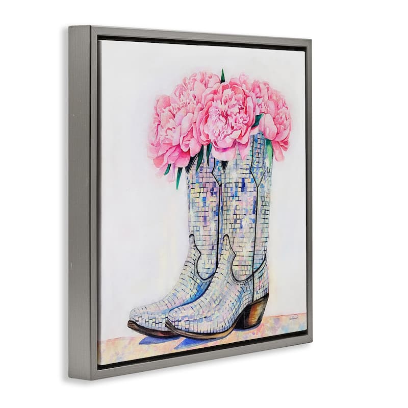 Stupell Floral Shimmering Cowgirl Boot Framed Floater Canvas Wall Art Design By Amanda Greenwood