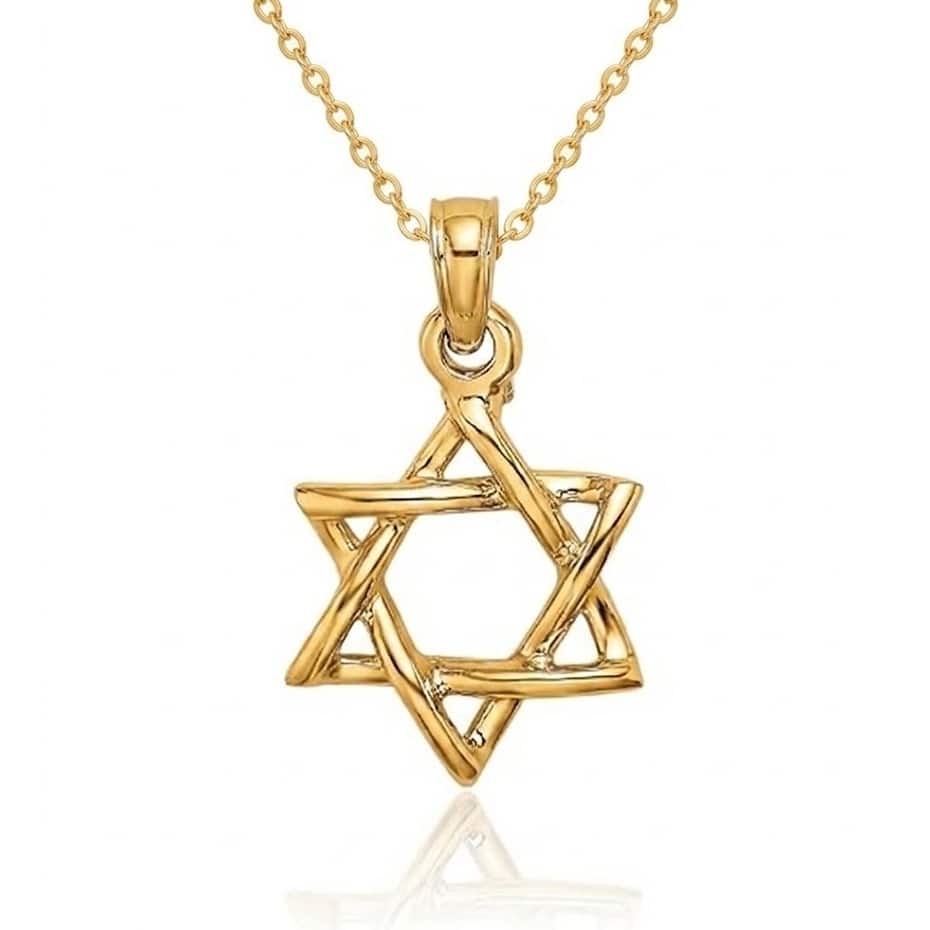 Curata 10k or 14k Solid Gold 24x18mm Large Polished Jewish Star of David Necklace