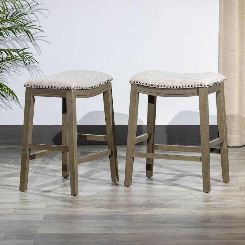 DTY Indoor Living Aurora Saddle Stool -25" Counter Stool, White/Dark Gray PU, Set of 2 - Counter Height - Gray /Light Gray