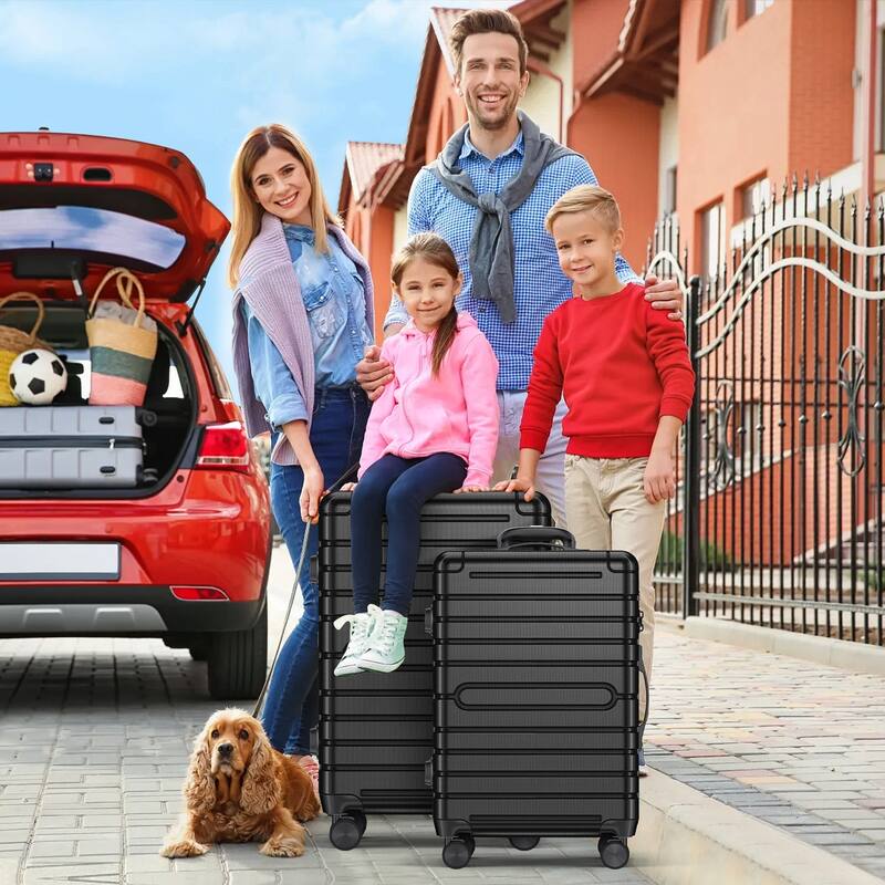 SUGIFT 3 Piece Luggage Sets Hard Shell Luggage Sets with Spinner Wheels TSA Lock, 20in/24in/28in, Black