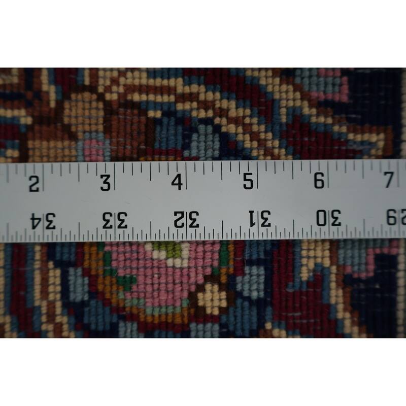 Hand Knotted Oriental 100% Wool Carpet Traditional Floral Navy Blue & Blues Kerman Area Rug - 13' 0'' X 9' 11''