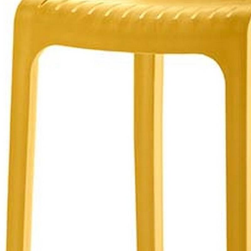 HomeRoots Set of Four 26" Yellow Heavy Duty Plastic Low Back Outdoor Counter Height Bar Chairs