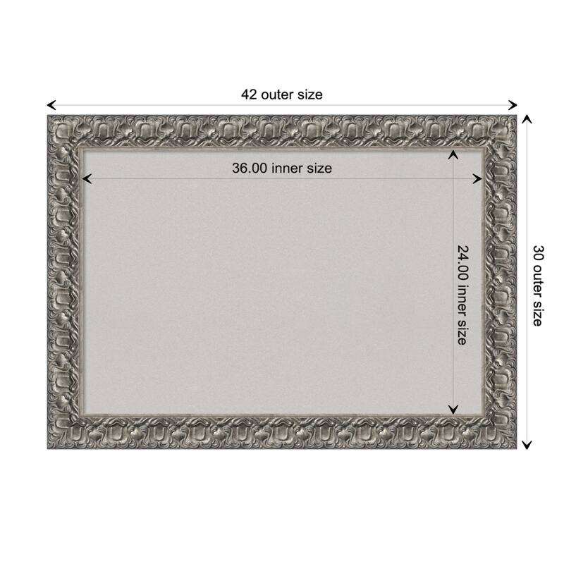 Silver Luxor Wood Framed Grey Corkboard Bulletin Board - Board Size 36x24