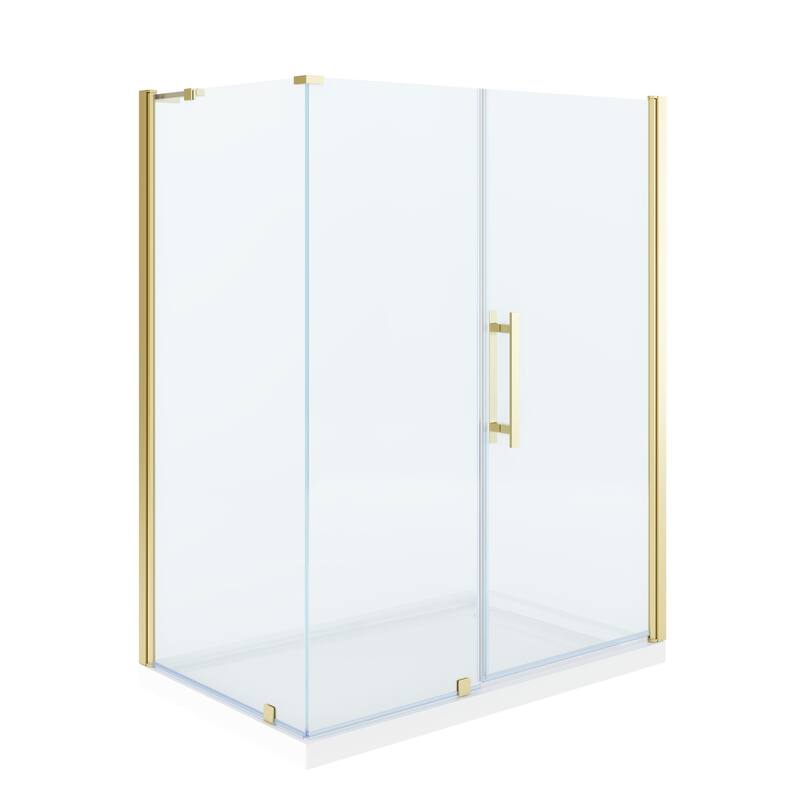 OVE Breeze Pivot Corner Frameless Pivot Shower Door Kit with Base Pan