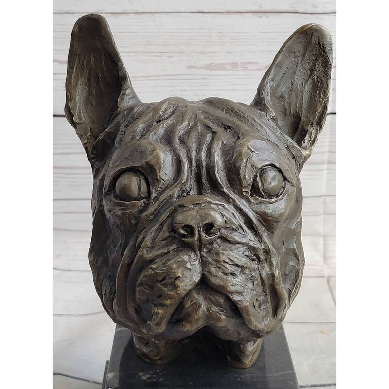 French Imitative BullImitative dog Puppy Imitative Dog Bronze Bust Sculpture Statue Decor On Marble Base