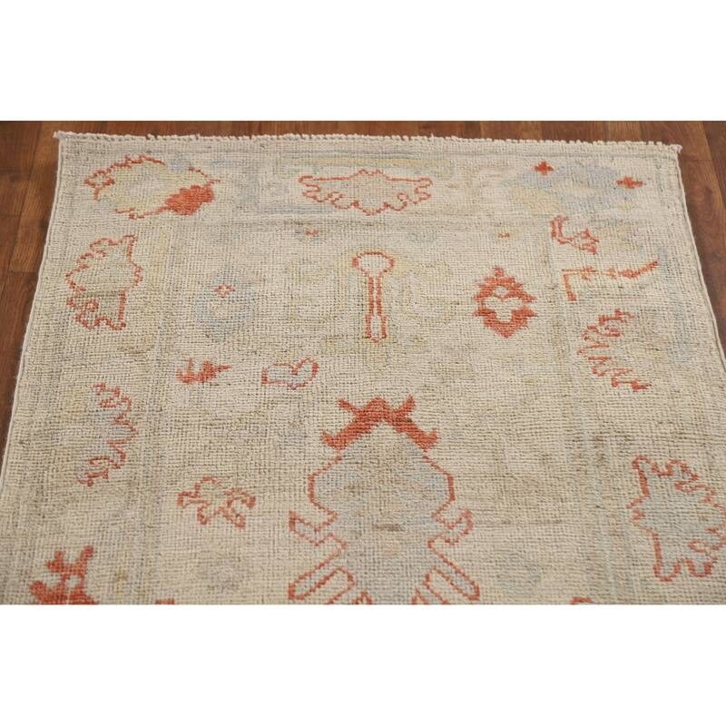 Hand Knotted Oriental 100% Wool Carpet Transitional All-Over Beige & Ivories Oushak Runner Rug - 17' 7'' X 2' 6''