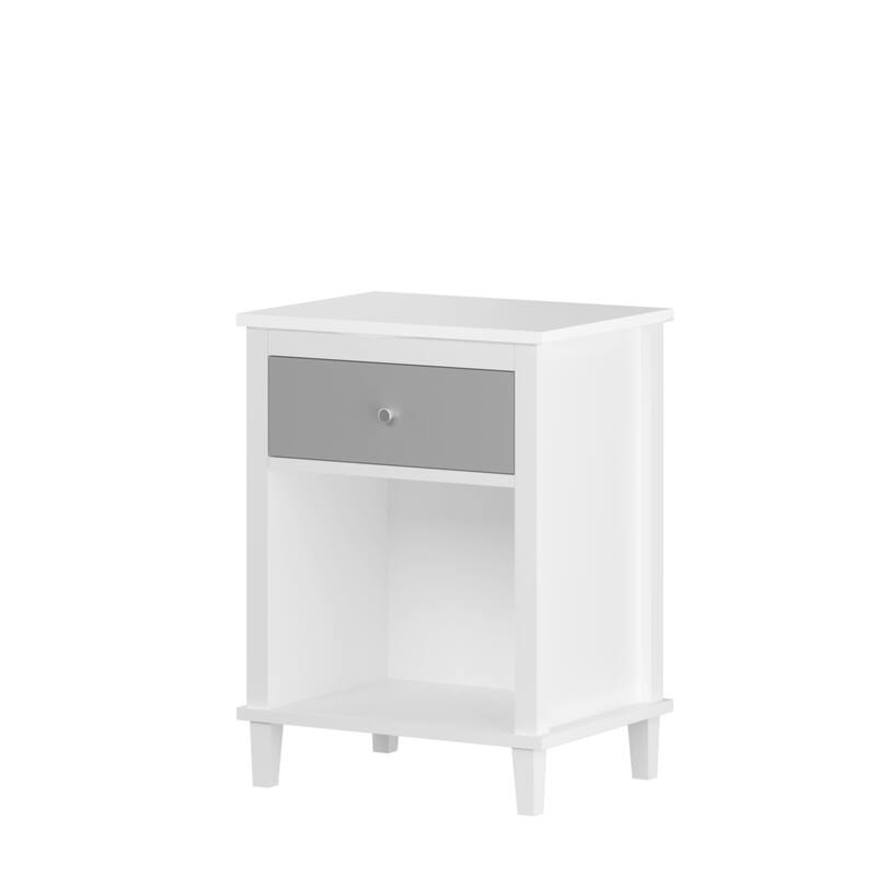 26.77"H Wooden Nightstand with One Drawer One Shelf for Kids, Adults, Gray+Silver Handle