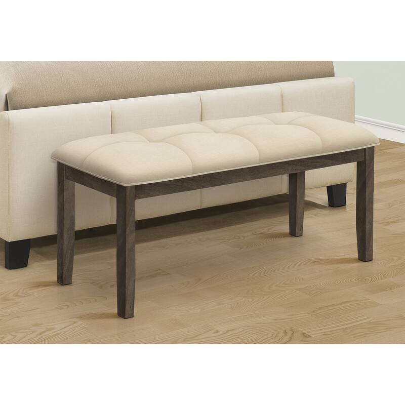 Bench, 42" Rectangular, Wood, Upholstered, Dining Room, Kitchen, Entryway, Brown And Beige, Transitional
