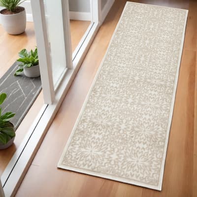 Bemak Power Loomed Abstract Floral Traditional Non Skid Stain Resistant Area Rug By HomeRoots - 72' X '24' X '0.5