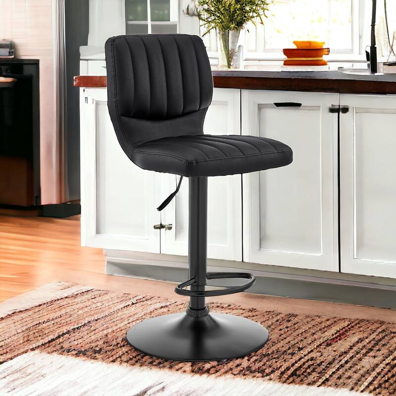 25" Adjustable Swivel Bar Stool with Faux Leather Seat and Matte Black Iron Frame for Kitchen - 46”H x 17”W x 21”D