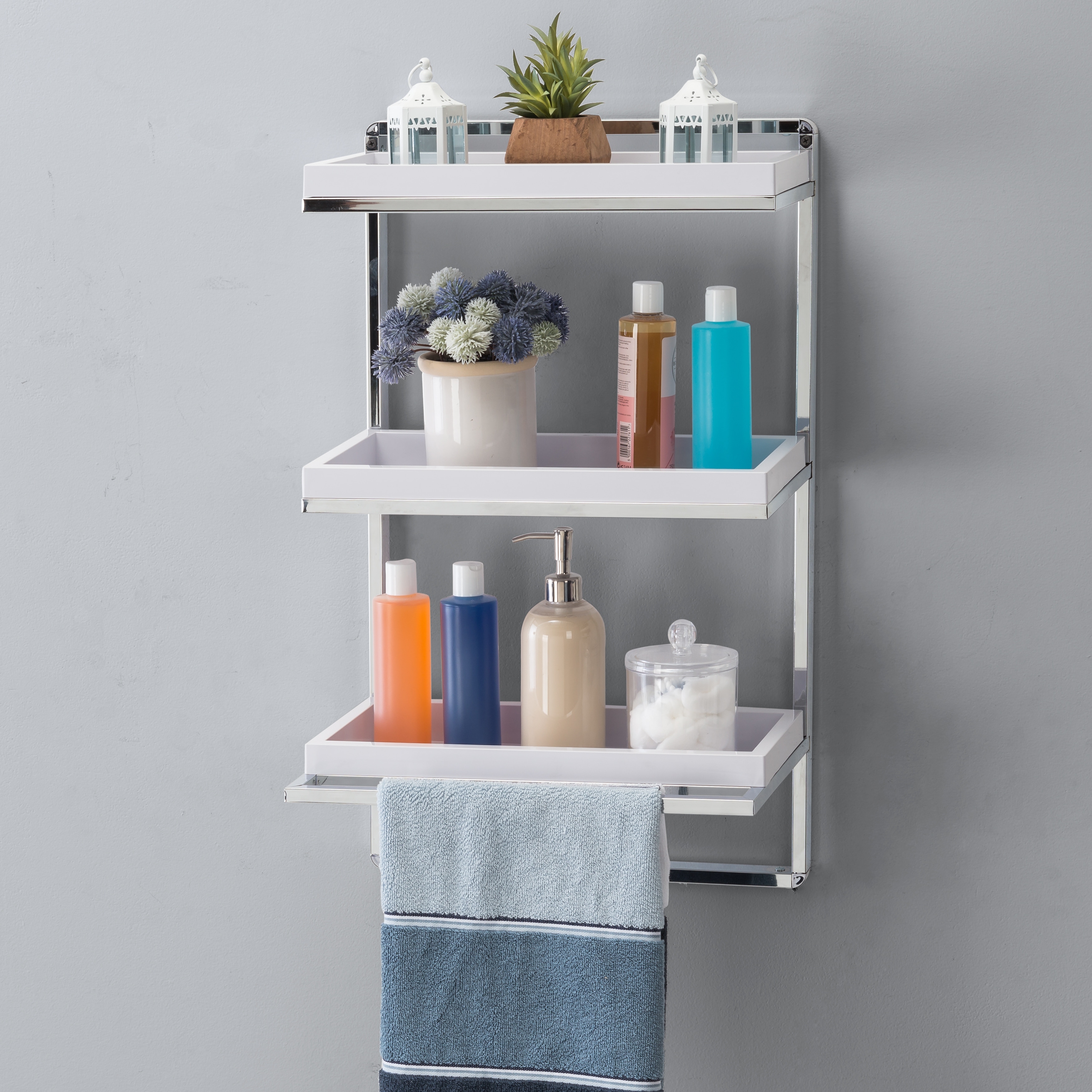 Organize It All Chrome 2-Tier Metal Wall Mount Bathroom Shelf