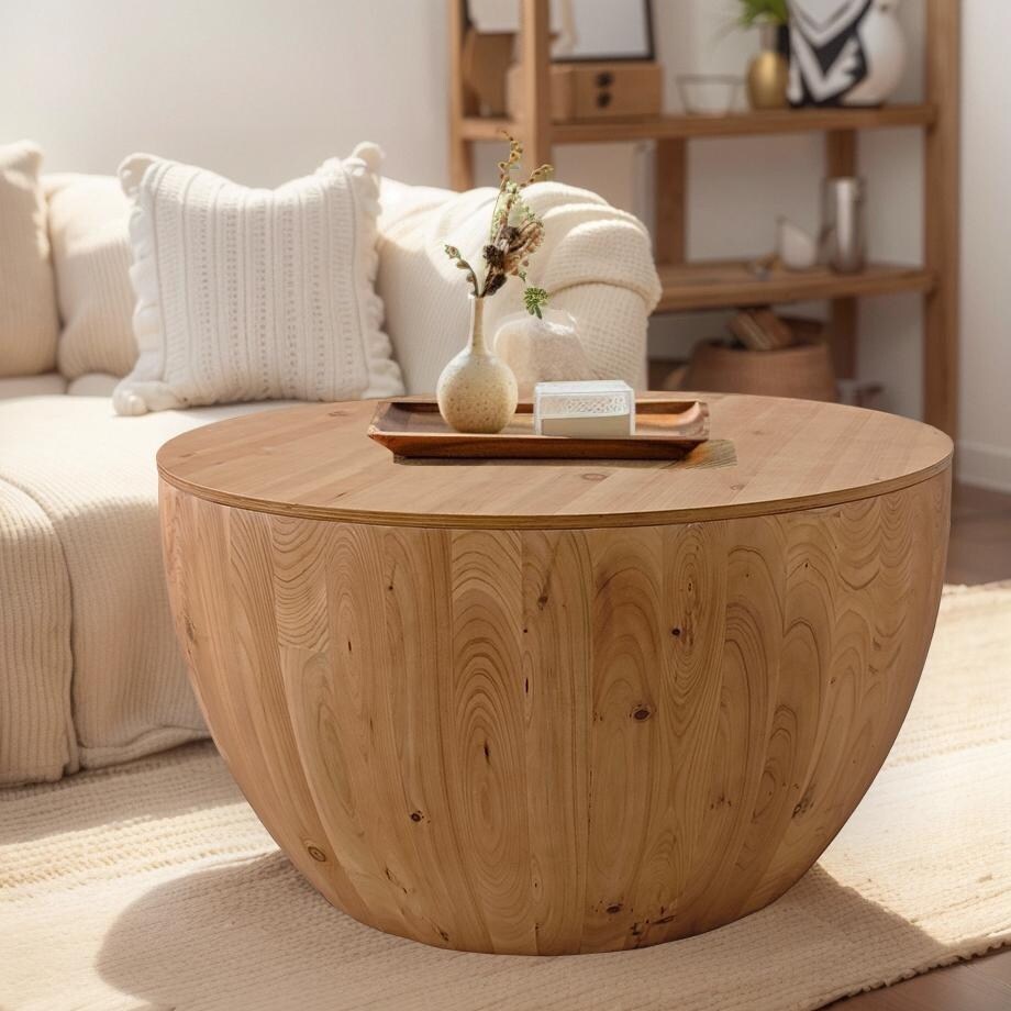 Vintage Style Bucket Shaped Coffee Table for Office, Dining Room