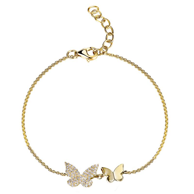 Joelle Collection Diamond Pave Butterfly Bracelet 14K Gold 0.15 ct. TDW - Yellow