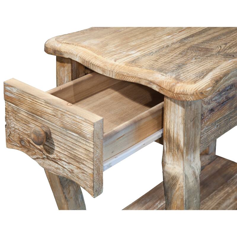 Alaterre Rustic Reclaimed Wood Accent Table, with Shelf, and Drawer
