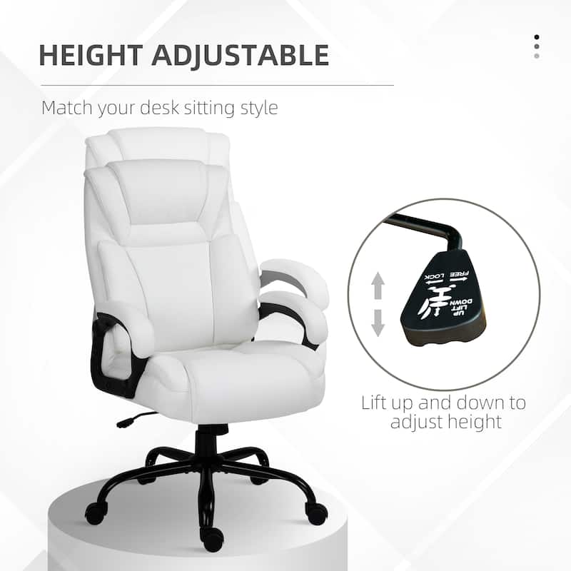 Adjustable Height PU Leather Office Massage Chair with Padded Armrest Rocking and Swivel Base - 26" W x 32" D x 44"-47.25" H