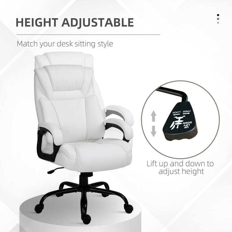 Modern Office Chair PU Leather Ergonomic Office Chair with Adjustable Height Wide Seat and Swivel Wheels, for Office, White