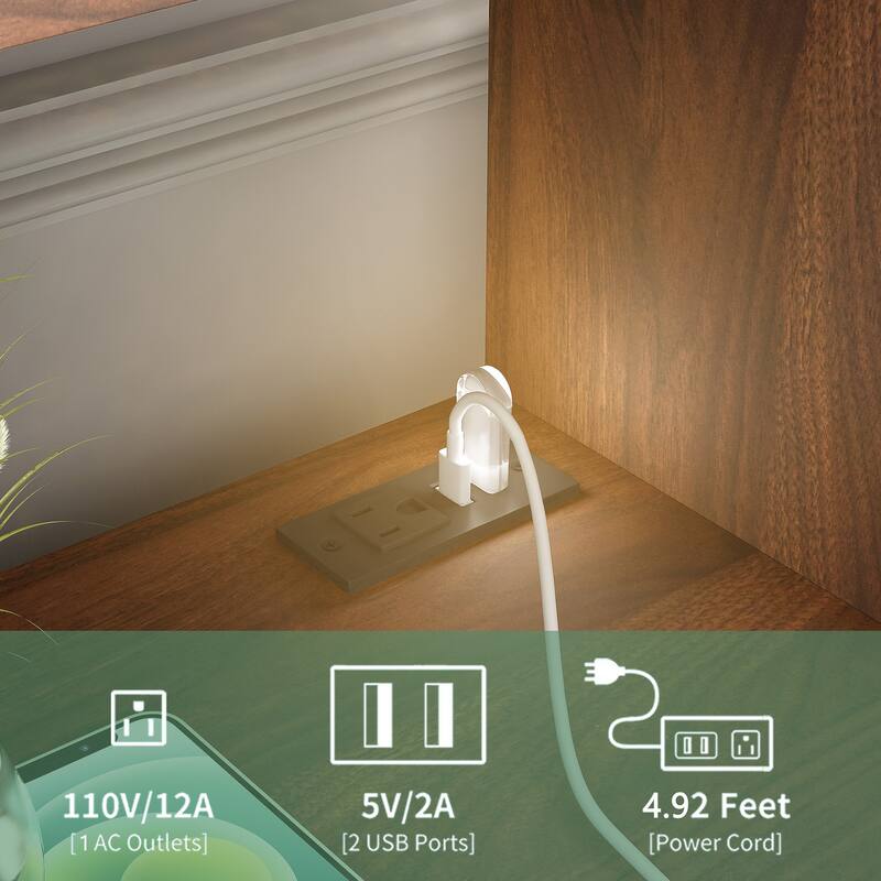 Smart Nightstand with USB Ports, AC Outlet, and Lockable Cabinet - 15.74"x15.74"x41.14", White