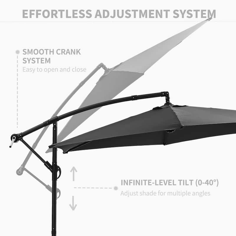 Ainfox 10ft Offset Hanging Market Patio Umbrella With Base