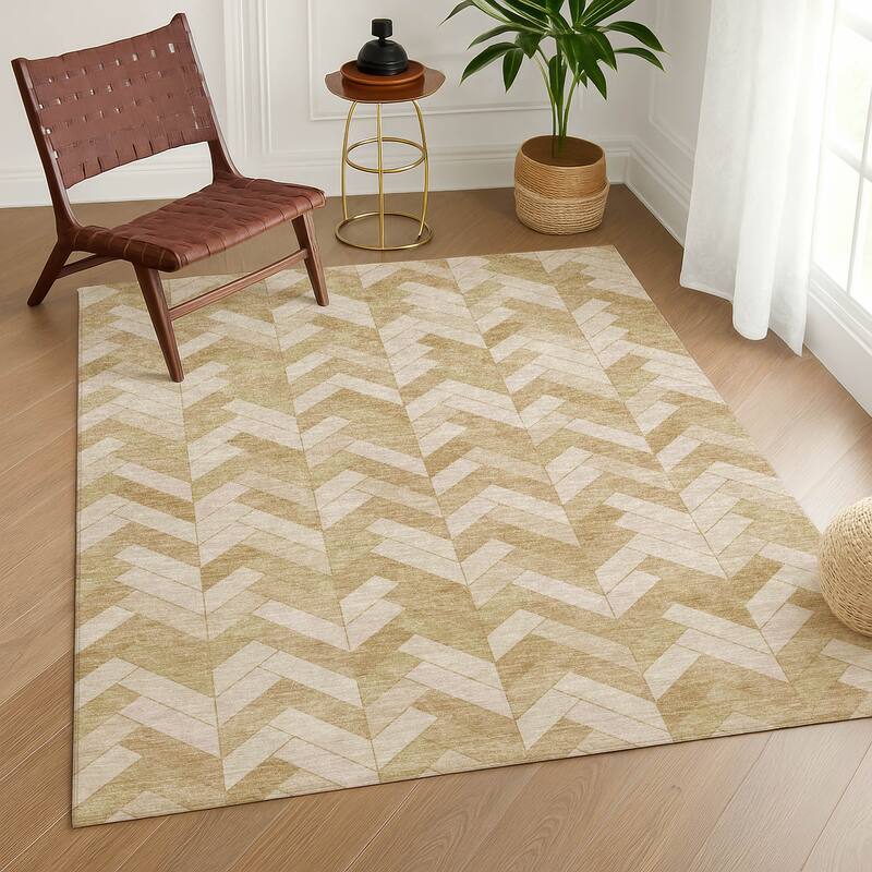 Machine Washable Indoor/ Outdoor Modern Chevron Chantille Rug